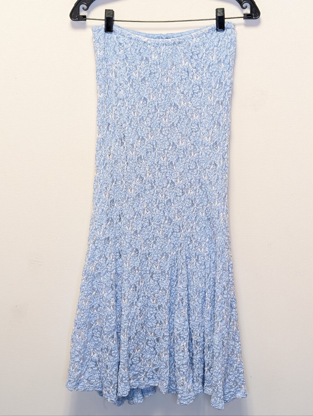 Free People XS Blue Lace Knit Crop Top & Midi Skirt Set Boho Cottagecore - Picture 9 of 16